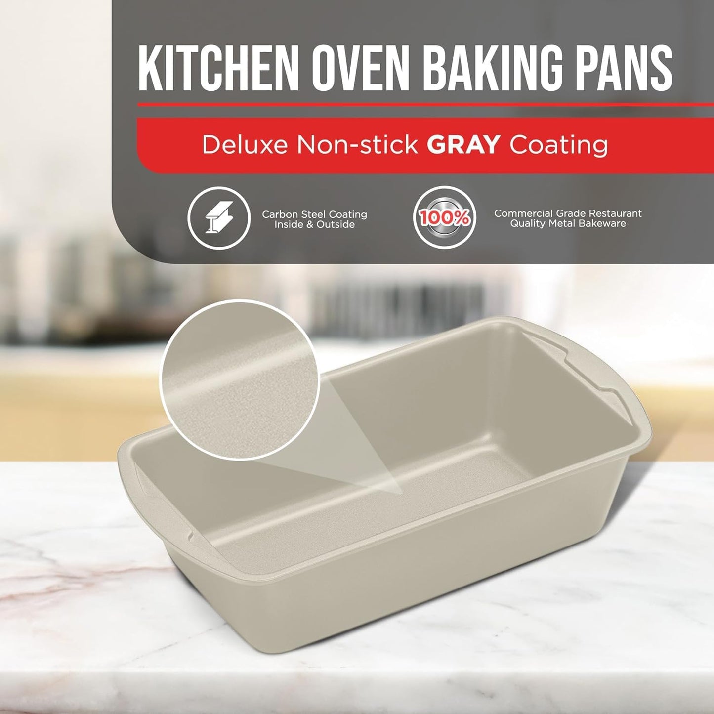 Nonstick Loaf Pan Set Pack of 4, Carbon Steel 11" Large Baking Bread Pan, Oven Safe Up to 450°F, PFOA, PFOS, PTFE Free, Space Saving Stackable Design, Stain Resistant, Dishwasher Friendly,White Marble