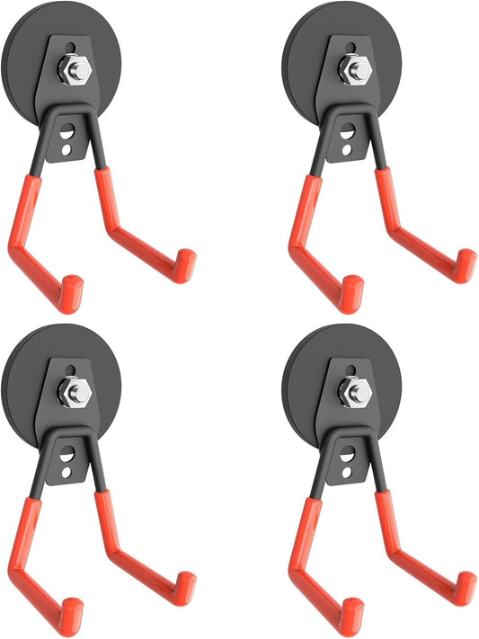 Garage Magnet Hooks, Heavy Duty Magnetic Hooks Tool Hangers for Garage Workshop Magnetic Metal Wall Hook Hangers with Anti-Slip Coating for Ladders, Garden Tools, Bulky Items (4 Pack)