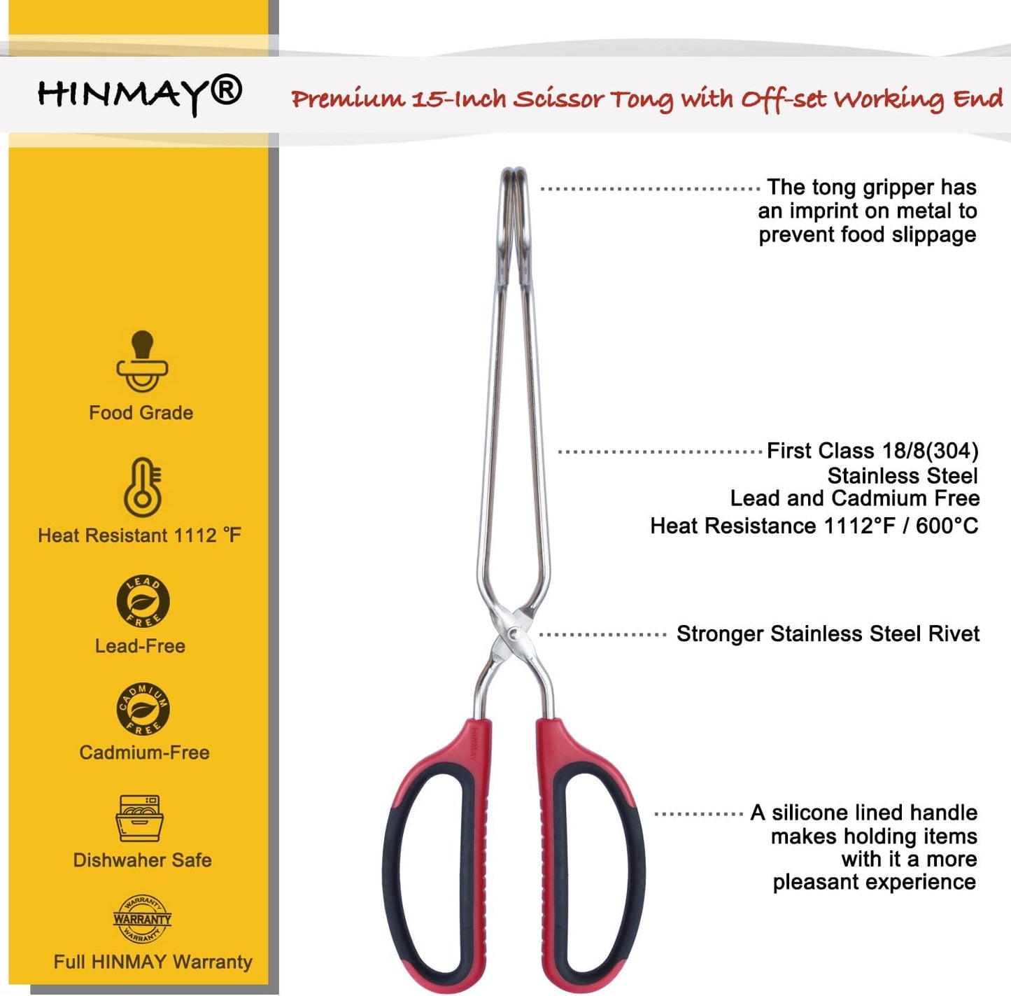 Stainless Steel Scissor Tongs 15-Inch Heavy Duty Grilling Tongs, Set of 2