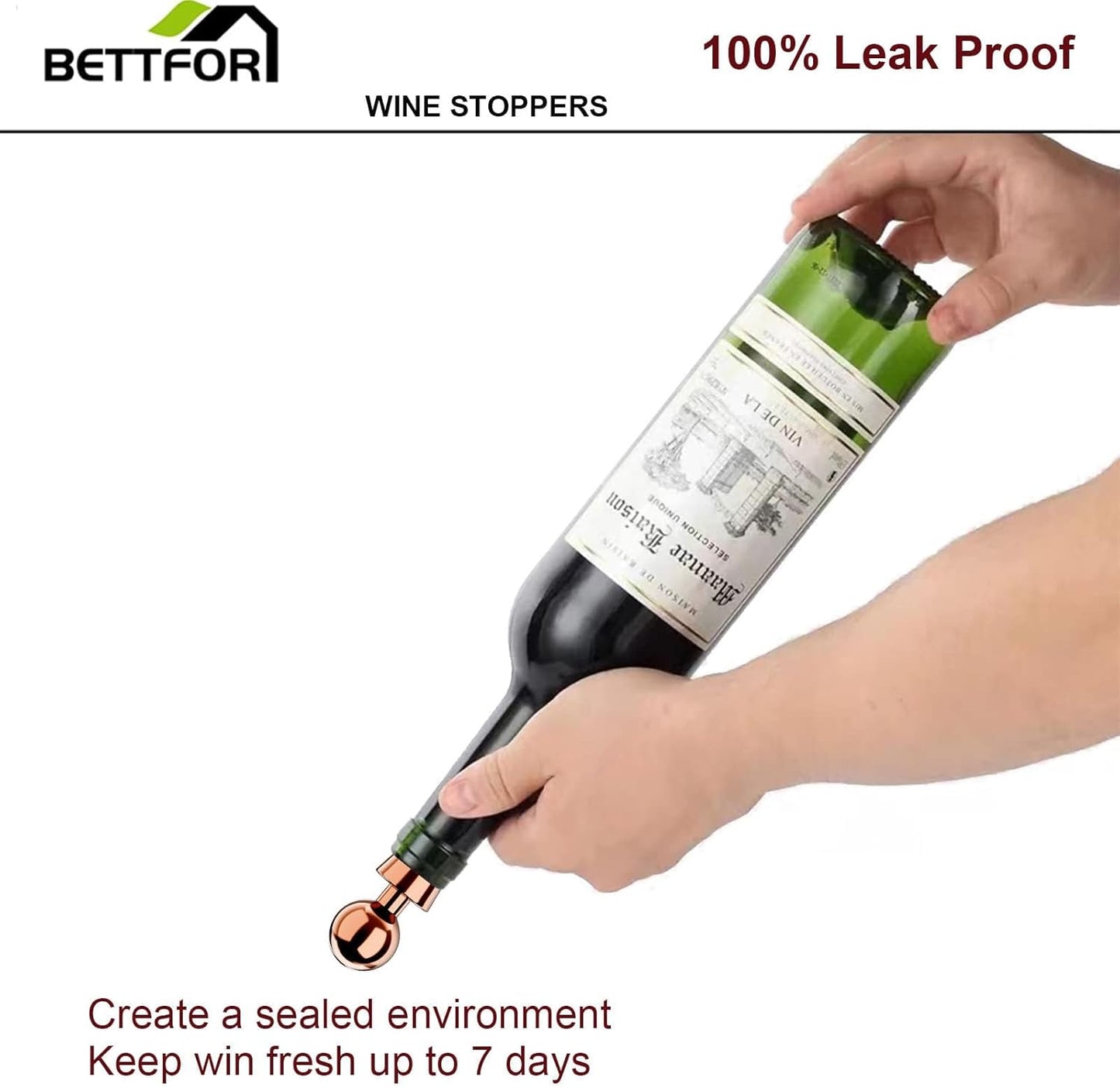 Wine Stoppers for Wine Bottles 6Pcs Vacuum Wine Bottle Stopper with Silicone Reusable Wine Corks, Leak proof Keep Fresh Suitable for Standard (Goldrose, 6 Pack)