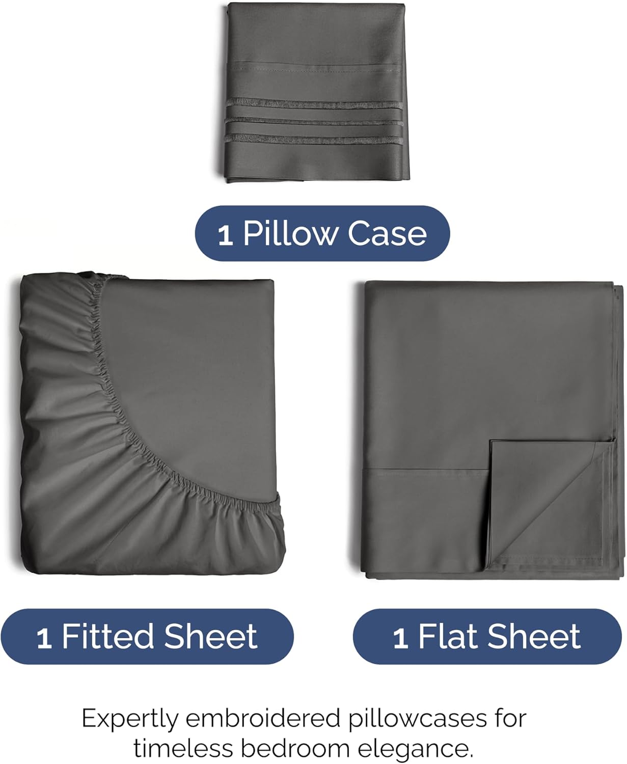 Twin XL Size 3 Piece Sheet Set - Comfy Breathable & Cooling Bed Sheets Set - Hotel Luxury Bedding for Women, Men, Kids, Teens, Boys & Girls - Deep Pockets, Soft and Wrinkle Free - Oeko-Tex - Charcoal