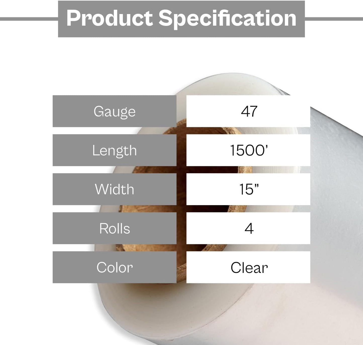 PSBM Stretch Wrap for Packing, 4 Pack of 15 Inch x 1500 Feet, 47 Gauge, High Cling Moving Stretch wrap, Cast Hand Stretch Film Moving wrap Rolls, Strong Plastic Wrap for Moving