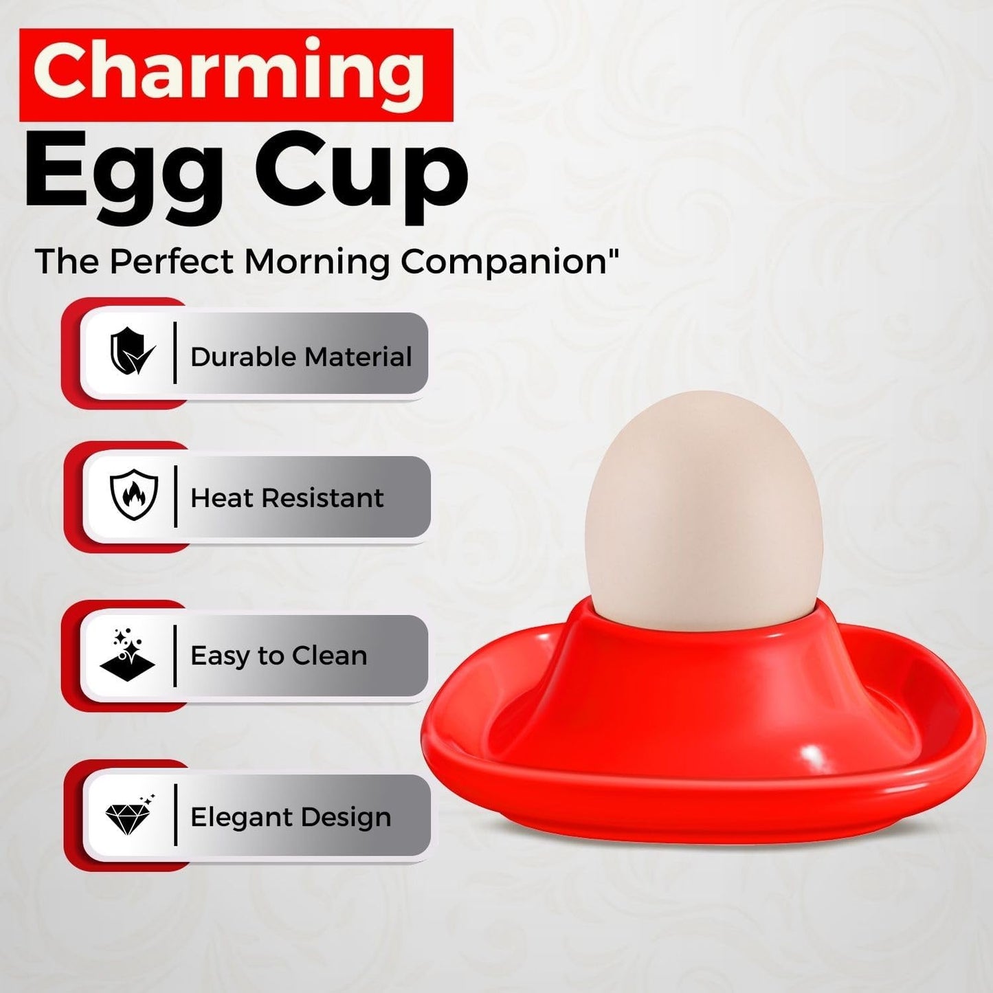 Flexzion Soft Boiled Egg Holder Set - 4-Piece Red Ceramic Egg Cup, Stackable Egg Coddler Cups with Base for Serving, Breakfast, Brunch - Kitchen Table Decor, Red