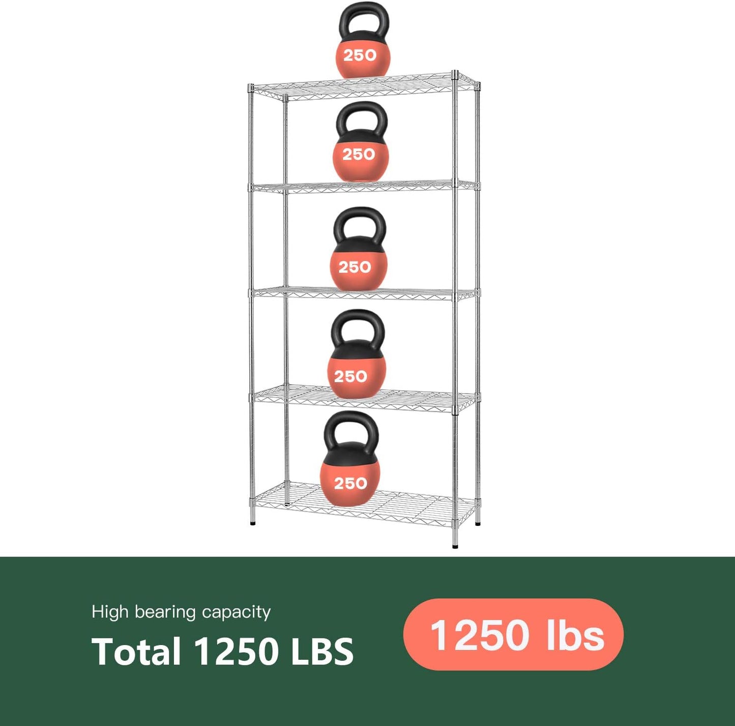 FDW 14" D×36" W×72" H Wire Shelving Unit Metal Shelf with 5 Tier Adjustable Layer Rack Commercial Strong Steel for Restaurant Garage Pantry Kitchen，Chrome