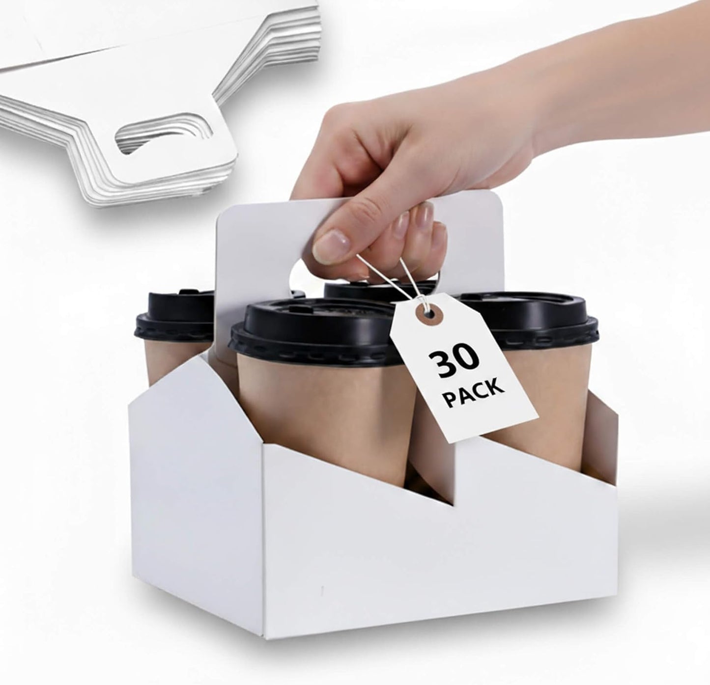Kraft Paperboard 4-Cup Drink Carrier with Handle, 12-32 oz Coffee Cup Holder, Takeout Beverage Delivery, 30-Pack(Without Cups)