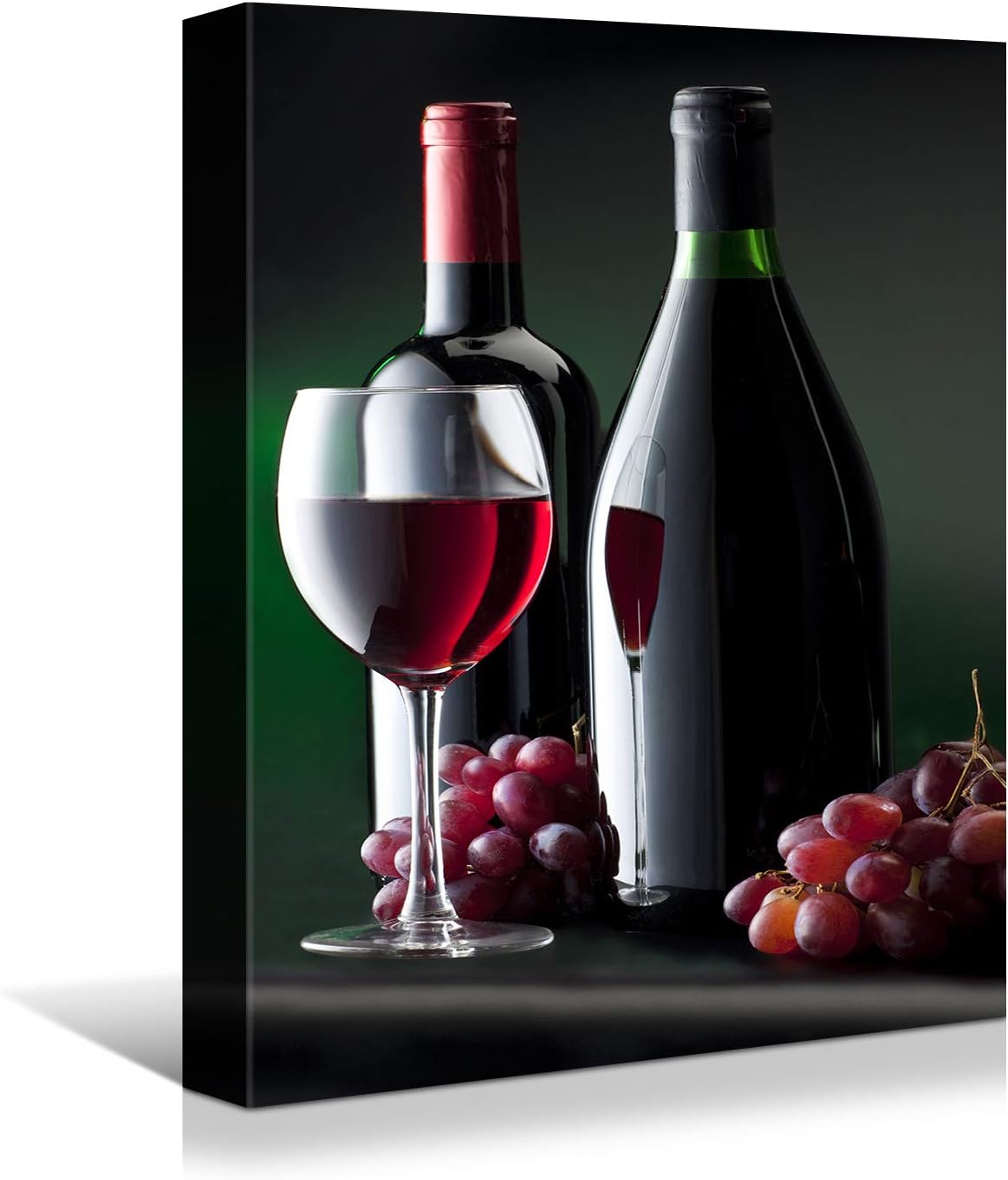 Looife Kitchen Wine Bottle Canvas Wall Art, 32x48 Inch Gallery Wrapped Red Wine with Grapes Picture Prints Wall Decor, Modern Art Deco for Dining Room and Bar Wall Decoration