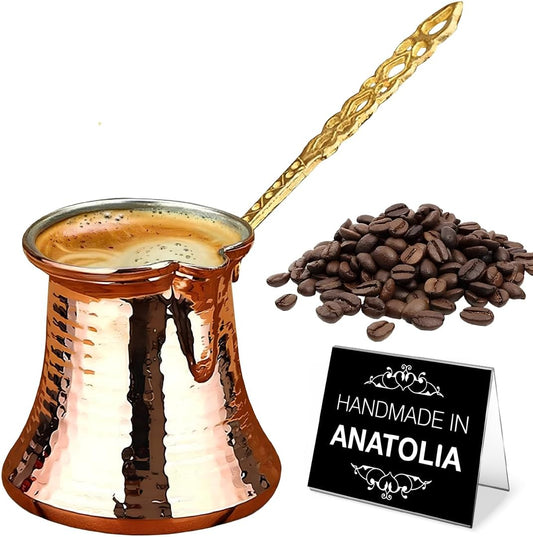 Hakan Turkish Coffee Pot | Stove Top Water Boiler, Coffee Maker, Butter, Chocolate & Milk Warmer | Even and Quick Heat with Handcrafted Copper Material | Coffee Gifts Idea, 8.3 Oz (245 cc)