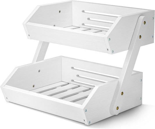 G.a HOMEFAVOR Fruit Basket for Kitchen, 2-Tier Fruit Bowl for Kitchen Counter, Vegetable Storage Stand for Fruit Shop, 15 mm Thickness (WHITE)