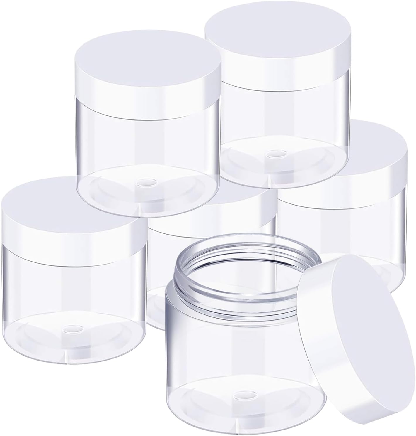 SATINIOR 6 Pack 8 oz Plastic Jars Containers with Lids Wide-mouth Refillable Leakproof Reusable Round Empty Jars for Travel Cosmetic Dry Food Spice Candy Cookie Home Kitchen Organizing(White)