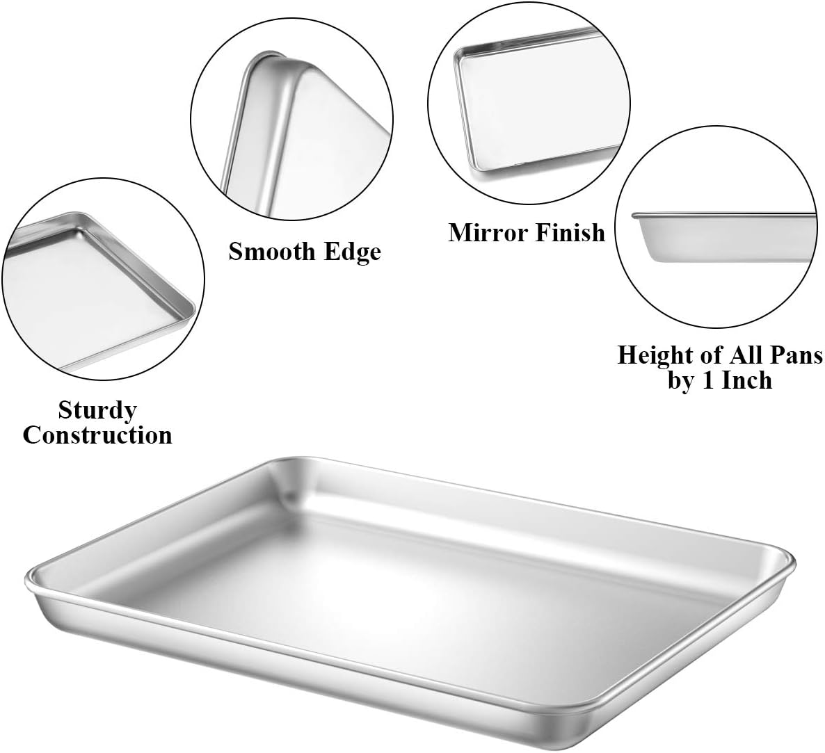 Baking Sheet with Rack Set [2 Pans + 2 Racks], Wildone Stainless Steel Cookie Sheet Baking Pan Tray with Cooling Rack, Size 12 x 10 x 1 Inch, Non Toxic & Heavy Duty & Easy Clean