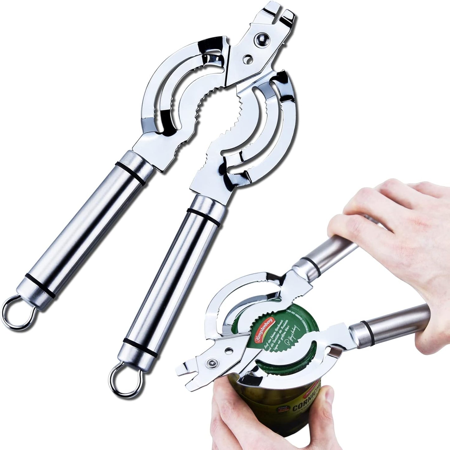 Jar Opener, Multifunctional Jar Opener for Weak Hands, Stainless Steel Jar Lid Opener, Beer Bottle Opener for Seniors with Arthritis