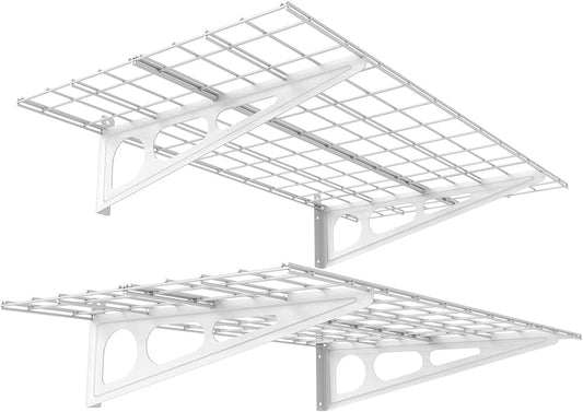 FLEXIMOUNTS 2-Pack 2x4ft 24-inch-by-48-inch Wall Shelf Garage Storage Rack Wall Mounted Floating Shelves, White
