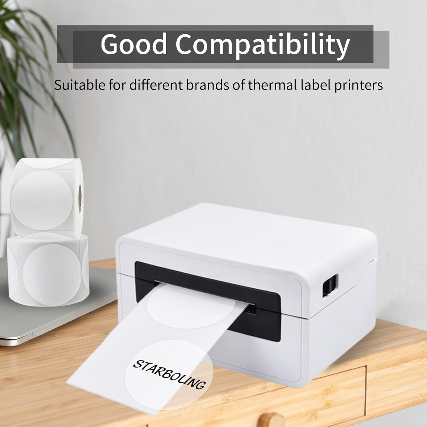 Thermal Labels,2 Inch Transparent Color Round Thermal Printer Stickers,Self-Adhesive Round Direct Thermal Labels,Thermal Stickers for DIY Logo Design,Name Tag (300/Roll