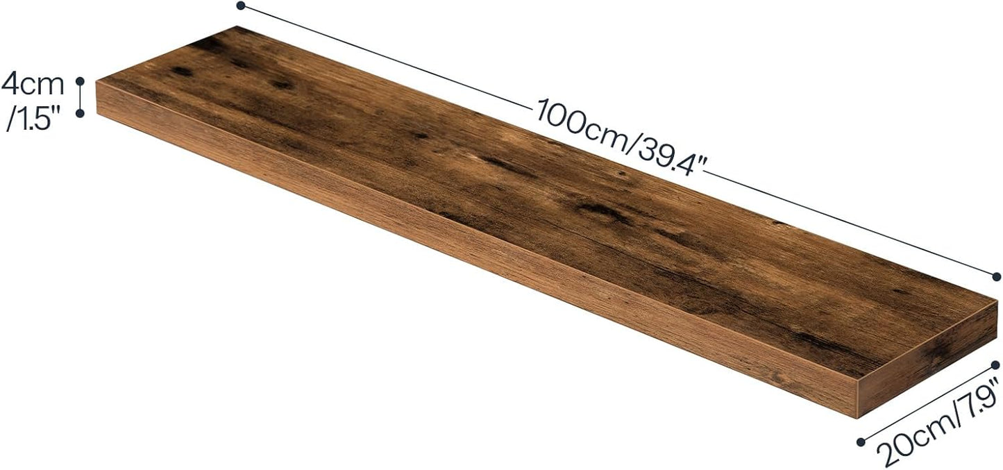 HOOBRO Floating Shelves for Wall, Wall Mounted Shelf Set of 2, 39.4" Hanging Shelf with Invisible Brackets, for Wall Bathroom, Bedroom, Toilet, Kitchen, Livingroom, Office, Rustic Brown BF100BJP201G2