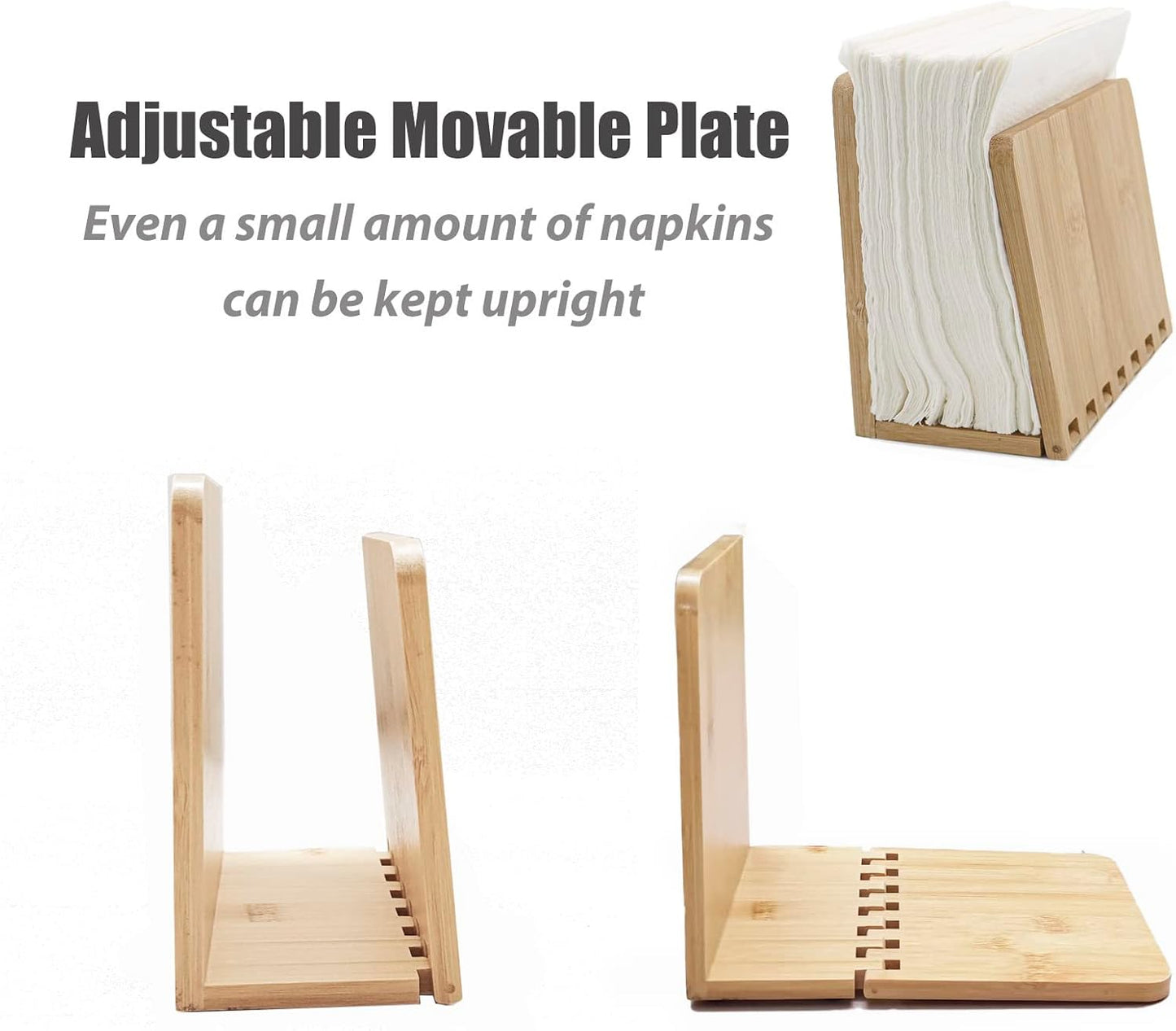 Bamboo Napkin Holder, Adjustable Wood Storage Rack for Dining Room, Picnic, Kitchen Table Indoor Outdoor - Dispenser for Table (Original))