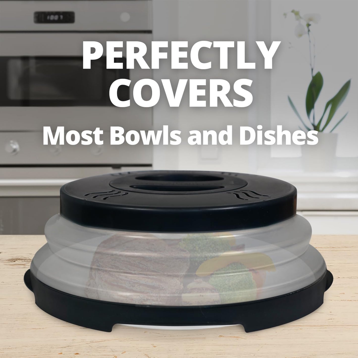 2.0 Magnetic Microwave Splatter Cover, Collapsible 12-Inch BPA-Free Food Lid with Upgraded Magnets, Vented Plate Guard, Dishwasher Safe, Space-Saving Magnetic Storage - Black