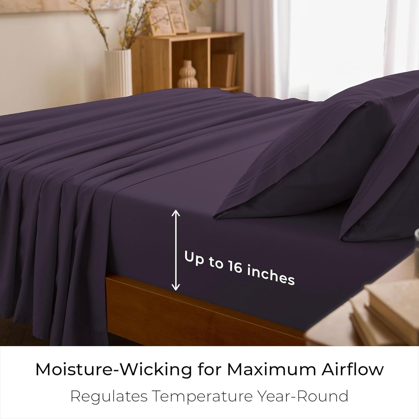 Mellanni Full Sheets Set - 4 PC Iconic Collection Bedding - Hotel Luxury, Extra Soft, Cooling Bed Sheets - Wrinkle, Fade, Stain Resistant (Full, Purple)