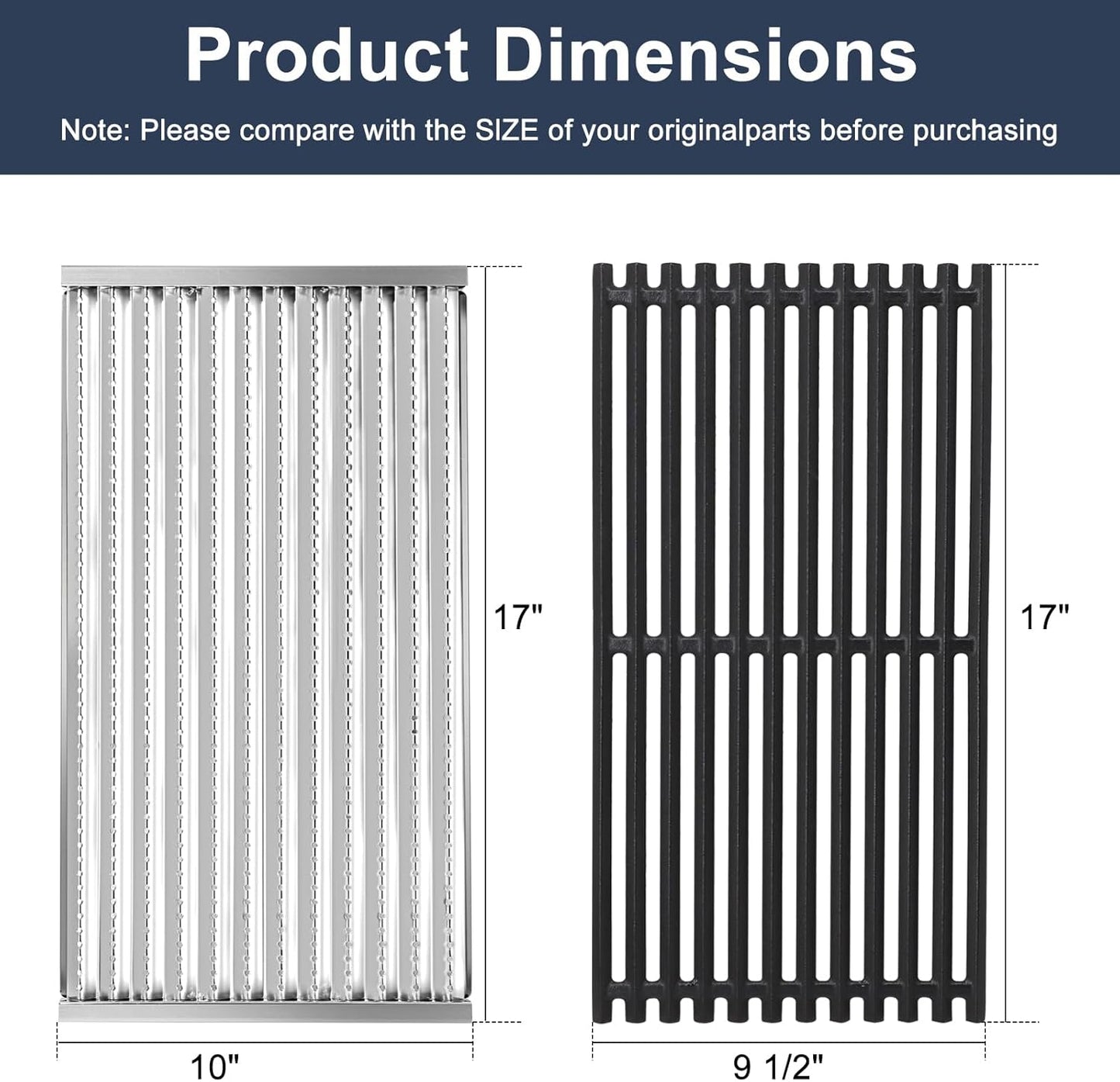 Criditpid Grill Replacement Parts for Charbroil 463242716 463257520 463242715 463276016, Cooking Grates & Grill Emitter Plates Kit for 4 Burner Charbroil Commercial Grill.