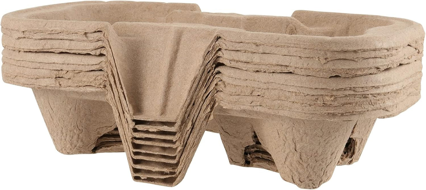JOIKIT 100 PCS 2 Cup Pulp Fiber Drink Carrier, Molded Fiber Holder Tray, Compostable Coffee Tray for Hot or Cold Drinks