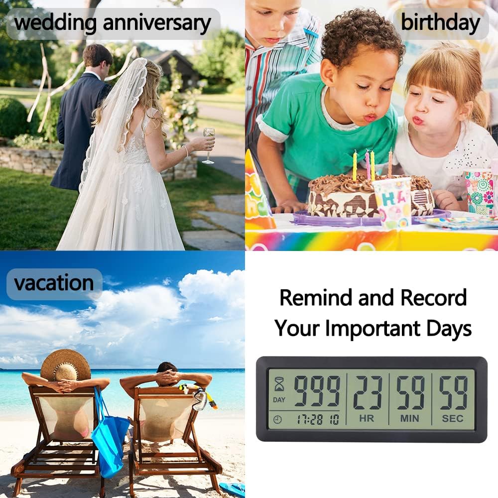 FCXJTU Digital Countdown Days Timer Clock - White Upgraded Big 999 Days Count Down Clock with Bracket Strong Magnetic Back for Retirement Wedding Vacation Birthday Holidays (999Day)