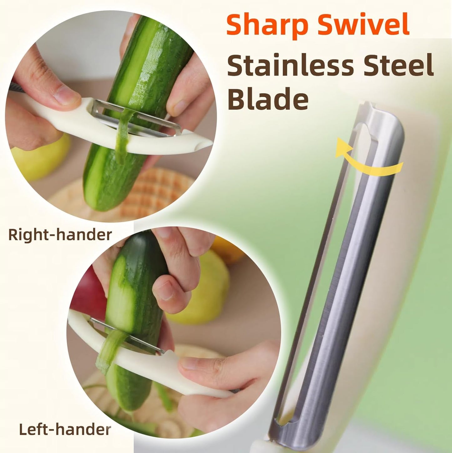 Stainless Steel Vegetable and Fruit Peeler, Swivel Straight Peeled Gadget for Kitchen - Ideal Carrot Cucumber Potato Peeler with Ergonomic, Non-Slip and Cute Handle (Green)
