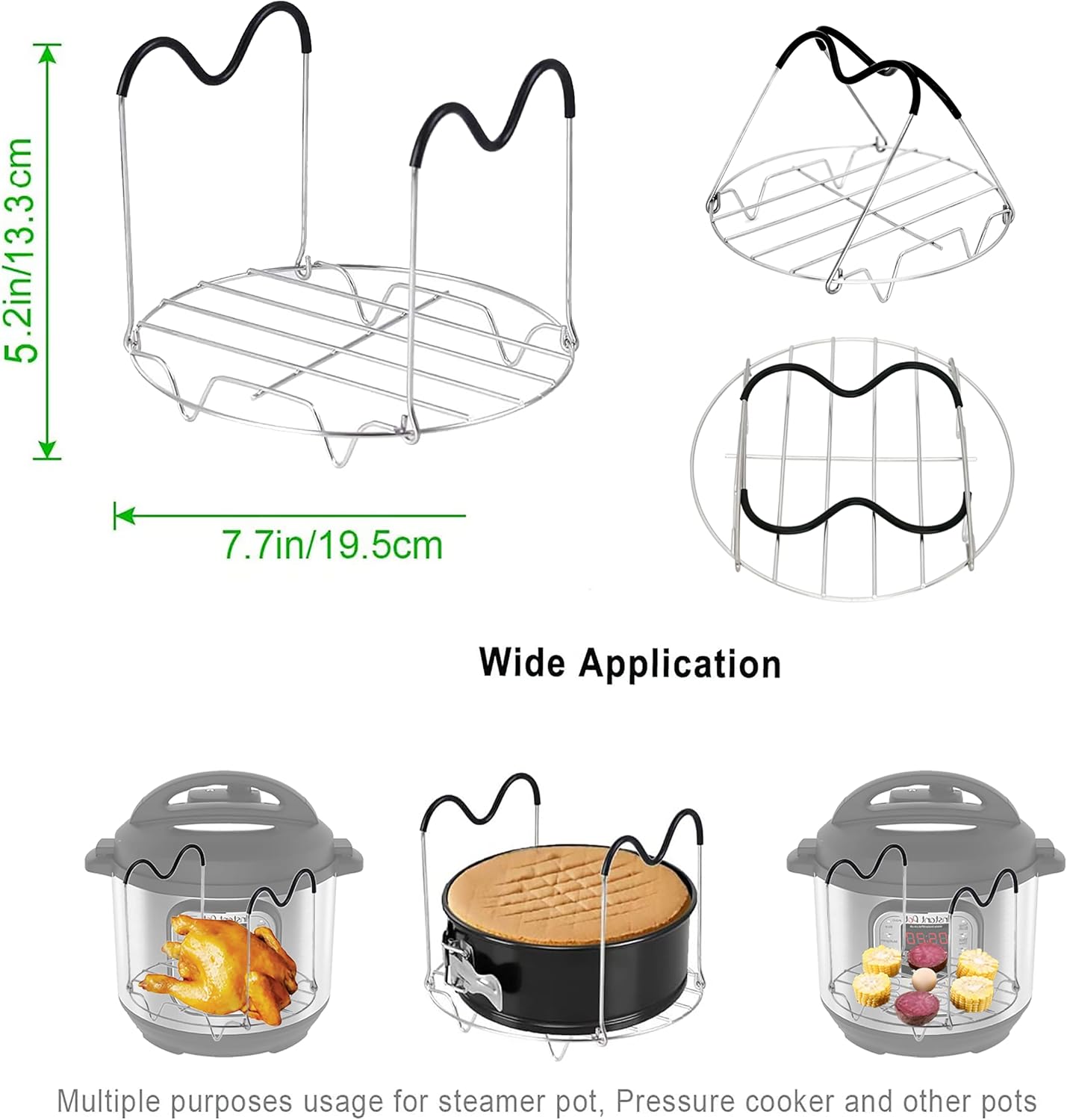 ROTTAY Silicone Egg Bites Molds and Steamer Rack Trivet with Heat Resistant Handles Fit Instant Pot Accessories, 7pcs set for 6qt & 8qt Electric Pressure Cooker With 2 Spoons and Silicone spatula