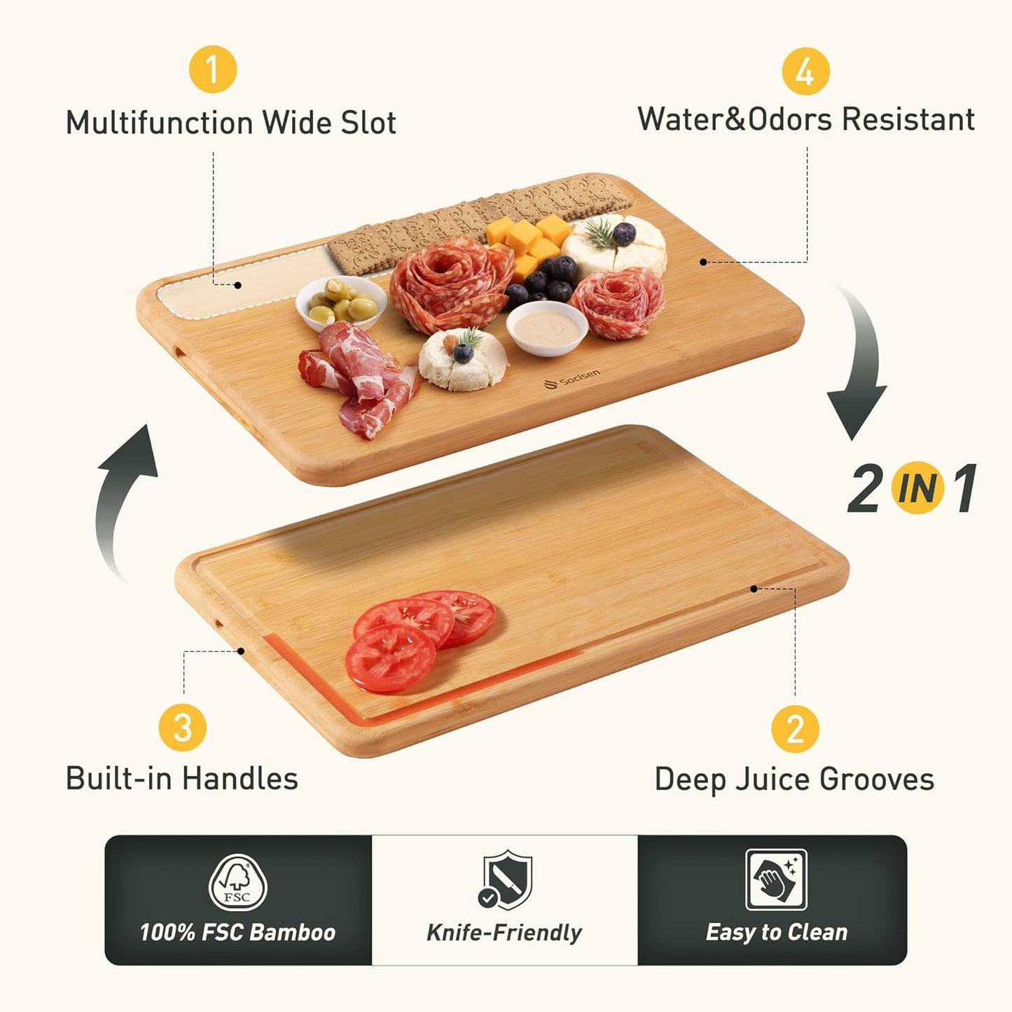 Bamboo Cutting Board Set Over Sink Non Toxic Wooden Cutting Boards Men Birthday Christmas Valentines Father Day Gifts Ideal from Wife Romantic Anniversary Best Cool Gadget Awesome Who Have Everything