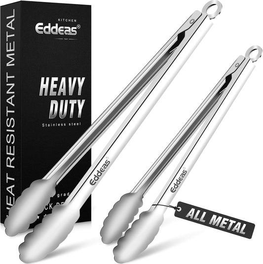 Grill Tongs, Heat Resistant 600 Degrees 17 & 12 Inch Extra Long BBQ Tongs, All Metal Kitchen tongs, Stainless Steel Locking tong for Cooking, Grilling, Barbecue/BBQ, Buffet, Set of 2