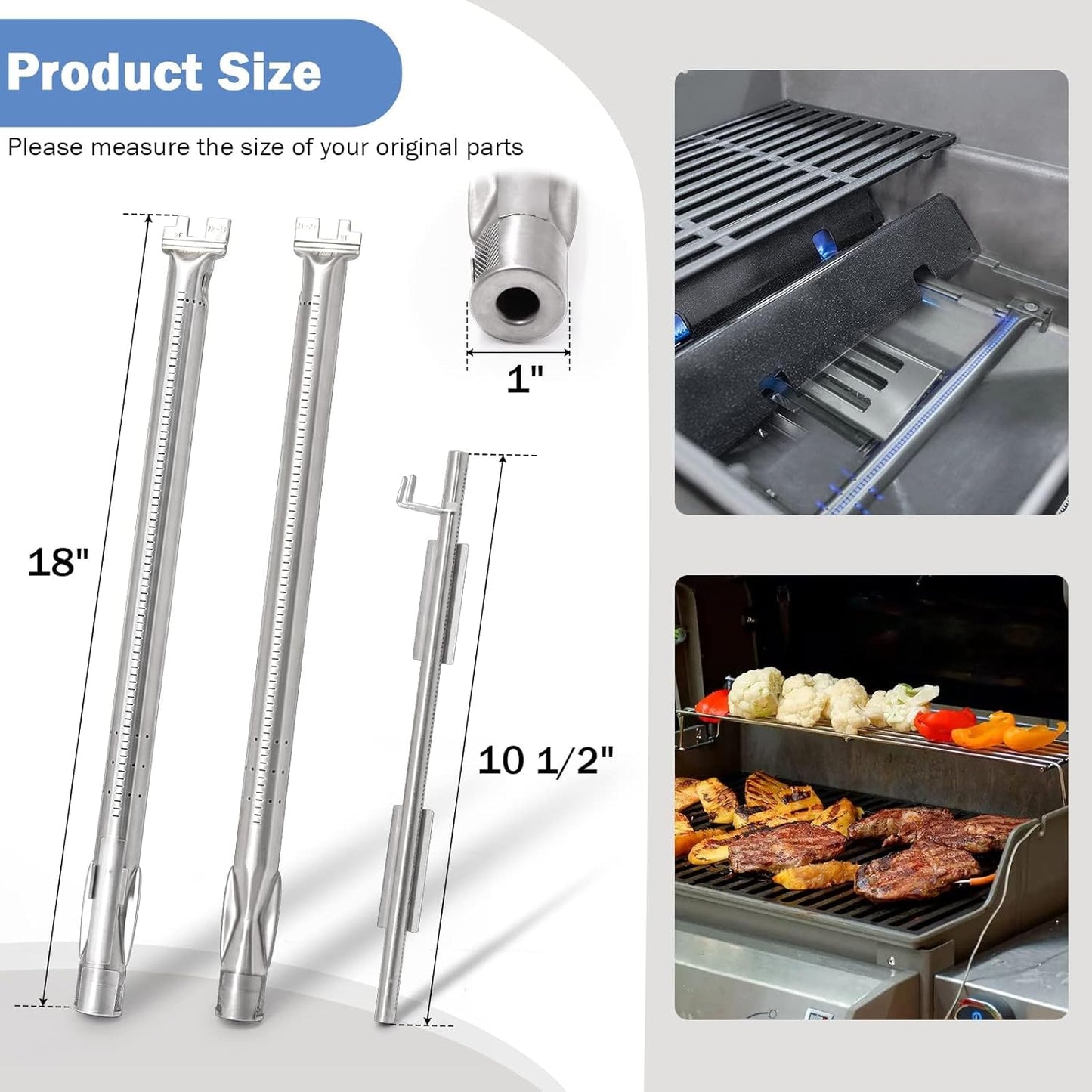 Criditpid Grill Replacement Parts for Weber Spirit 200 & Spirit II 200 with Front Control, 7635 Flavorizer Bars & 69785 Grill Burner Pipe Tubes Kit for Weber Spirit E210, E220, S210, S220 Grills