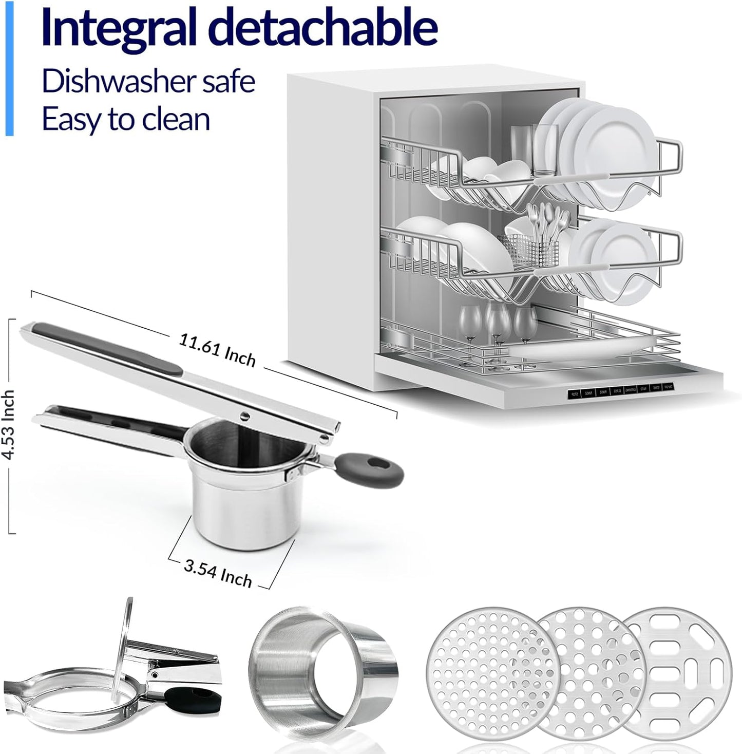 Potato Ricer, Ricer for Mashed Potatoes, 3 Interchangeable Discs Potato Masher Stainless Steel for Fluffy Mashed Potatoes, Heavy Duty Spaetzle Maker with Silicone Handle, for Gnocchi Spaghetti