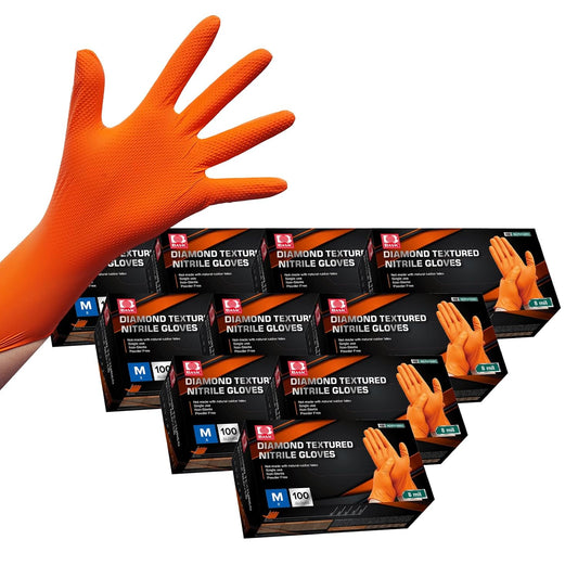 Jointown Basic Heavy Duty Nitrile Gloves, Mechanic Gloves 8 Mil Nitrile Disposable, with Raised Diamond Texture, Case of 1000, Orange, Medium