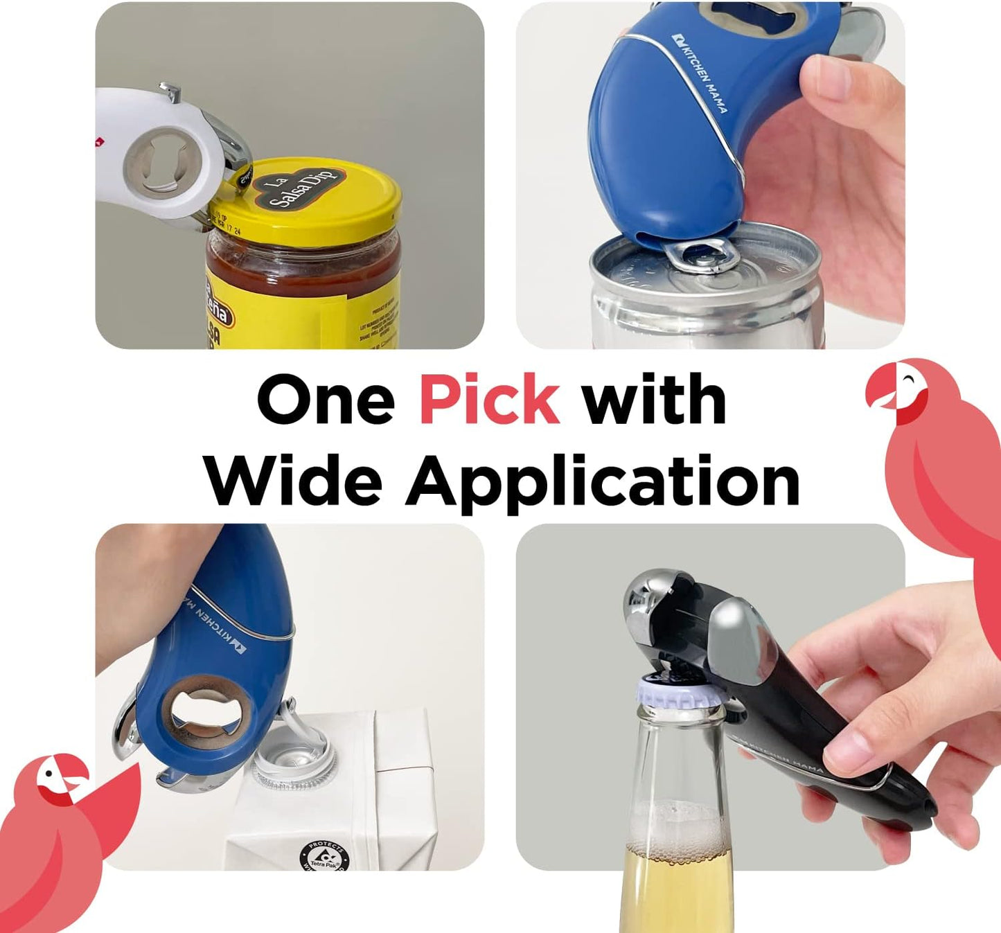 Kitchen Mama Epic One Multifunction Opener: Magnetic Bottle Opener, Beer Soda Opener, Effortless Jar Lid Opener for Seniors and Elderly with weak Hands and Arthritis, Essential Kitchen Gadget (Blue)