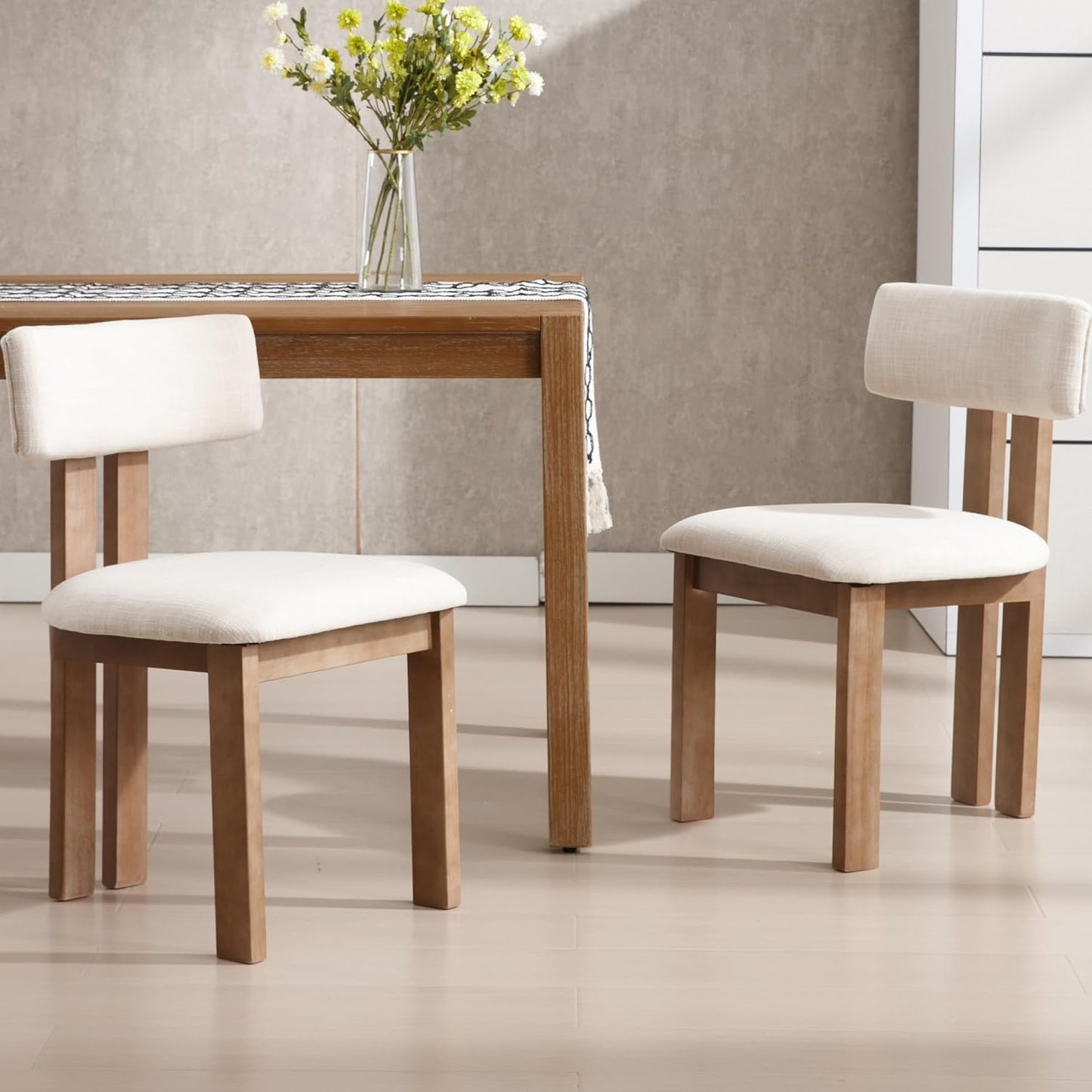 chairus Dining Chairs Set of 6 Linen Fabric Diner Chairs Farmhouse Wood Chairs for Kitchen and Dining Room, Beige