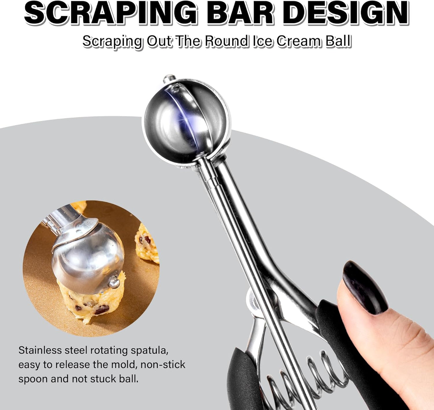 Extra Small Cookie Scoop 1 tsp, Professional Stainless Steel Mini Ice Cream Scoop 25 mm, Melon Baller Scoop Good Soft Grips, Quick Trigger Release