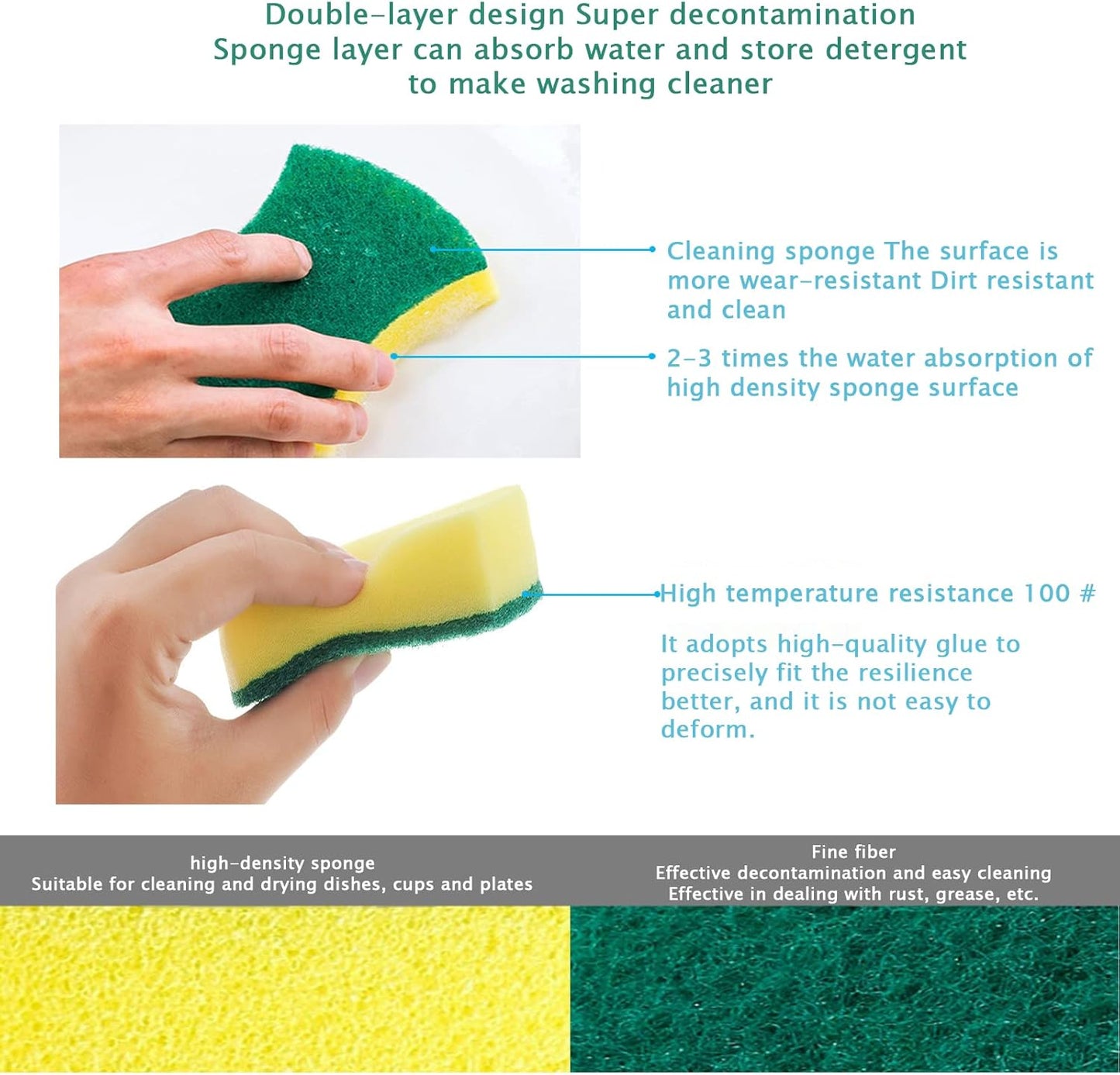 (Pack of 30) Kitchen Sponges Pack,Scrub Daddy sponges,Dish Sponge,Double Face Non-Scratch Scrub Sponge，Super Absorbent Multi-Use Cleaning Sponge,Widely Used in Kitchen, Bathroom, Outdoor