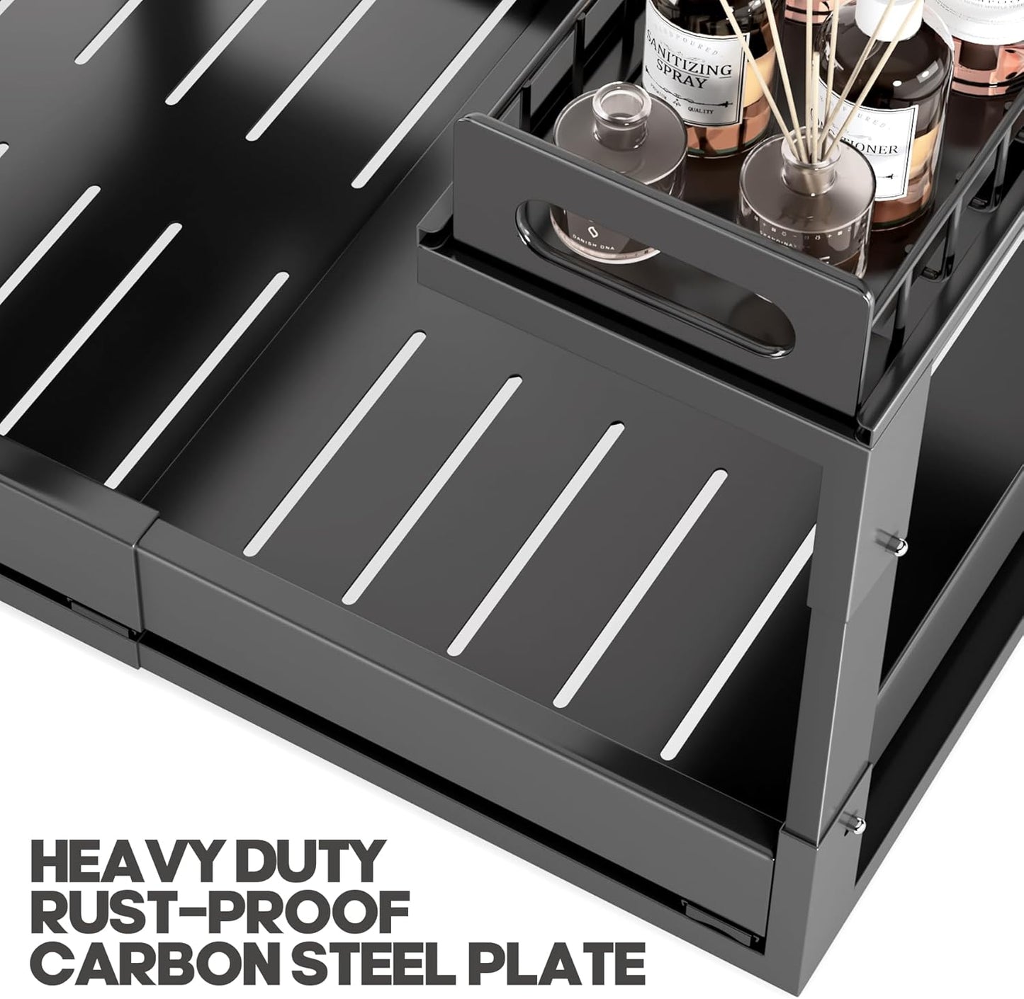 1 Pack-15.7"-25.7"W Expandable Under Sink Organizer With Upgrade Ball-Bearing Slide,2-Tier Pull Out Under Cabinet Organizer Height Adjustable,Not Suitable For Cabinets With Partitions In The Middle