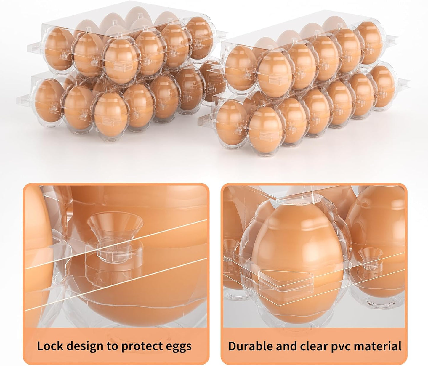 EVANCENT Egg Cartons Cheap Bulk 48 Pack, 1 Dozen Plastic Egg Carton for Refrigerator, Reusable Egg Container holders for Storing, Sharing, Selling, Clear Tray for Home Ranch Farm Market-2x6 Grids