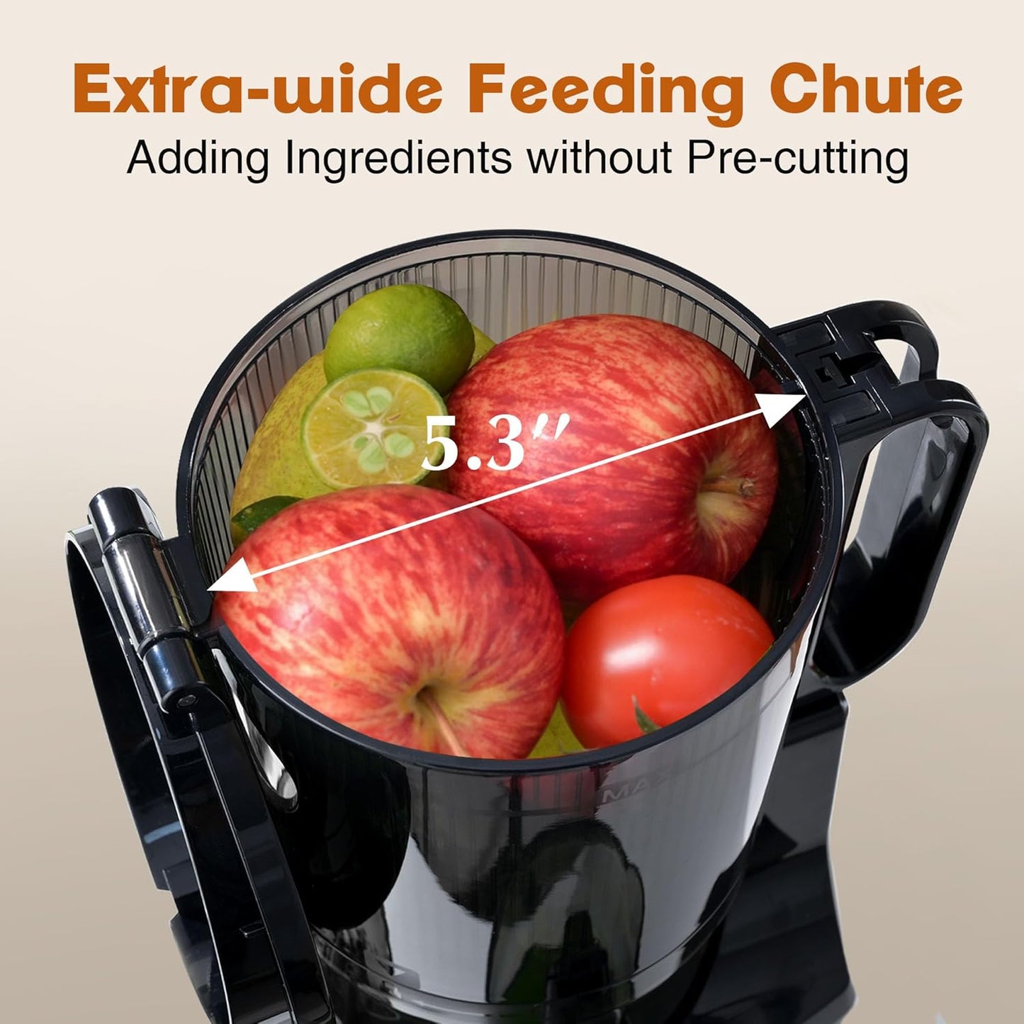 Cold Press Juicer Machines,Fretta 5.3'' Self Feeding Slow Masticating Juicers Fit Whole Fruits & Vegetable Easy Clean Juice Extractor,Tritan Material BPA Free 250W (Yellow)