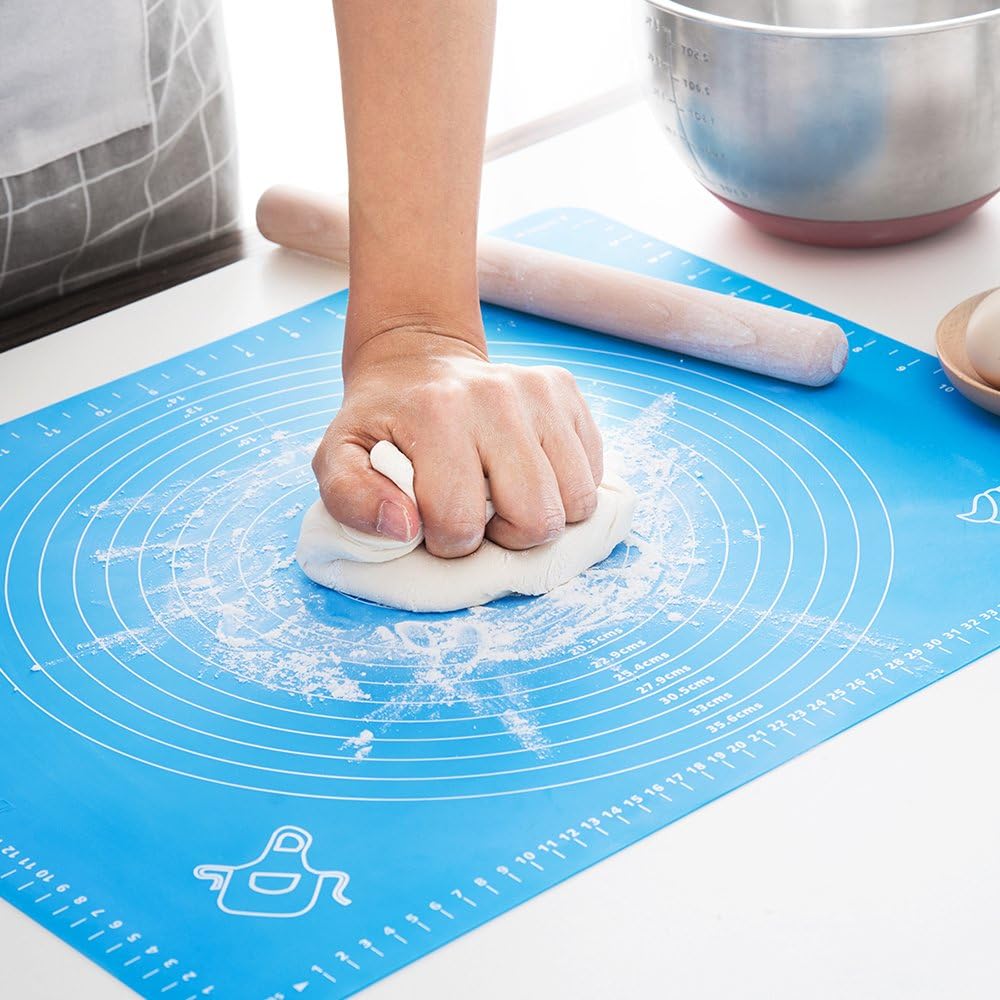 LIMNUO Silicone Baking Mat, Extra Thick Large Non Stick Pastry Mat Sheet for Dough Pie Crust Rolling Mats (Blue, L-16''(W)*24''(L))