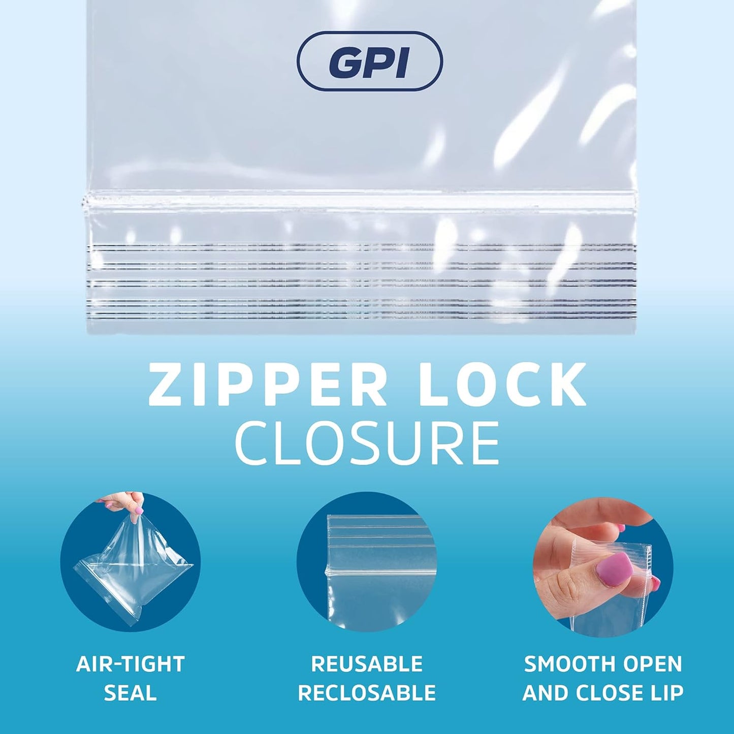 GPI Pack Of 200, 10" x 13" CLEAR PLASTIC RECLOSABLE ZIP BAGS - Bulk 2 mil Thick Strong & Durable Poly Baggies With Resealable Zip Top Lock For Travel, Storage, Packaging & Shipping