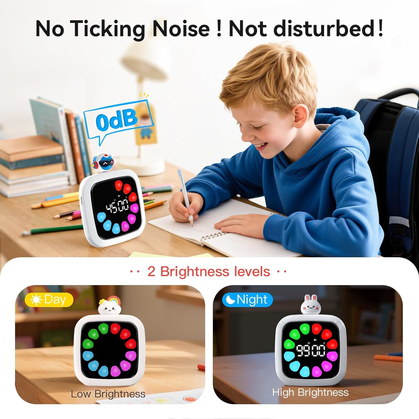 Yunbaoit Digital Visual Timer for Kids, Rechargeable 99-Minute Silent Countdown Timer with 19 Ringtones, 9 Optional DIY Color Petal Display, Time Management Tool with Pause Function (3 Dolls)