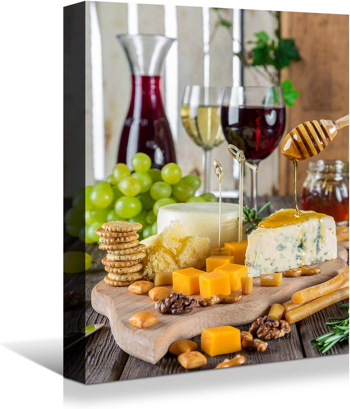 Looife Cajun Kitchen Wall Art, 36x48 inch Boho Kitchen Canvas Wall Decor - Modern Art Deco Print with Wine & Food Motif, Ready to Hang for Dining Room & Bar