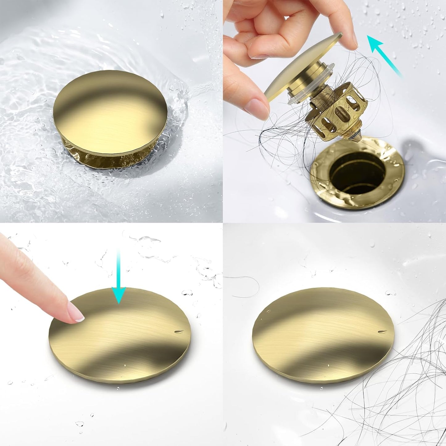 KAIYING Pop Up Drain, Bathroom Sink Drain Stopper, Vessel Sink Drain Assembly with Detachable Basket Stopper, Anti-Explosion and Anti-Clogging Drain Strainer (NO Overflow, Brushed Champagne Gold)