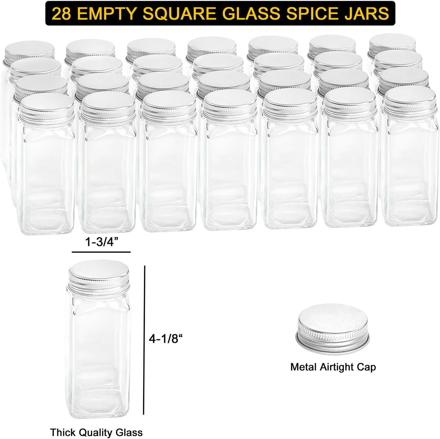 SpaceAid Spice Rack Organizer with 36 Spice Jars, 386 Spice Labels, Chalk Marker and Funnel Set for Cabinet, Countertop, Pantry, Cupboard or Door & Wall Mount - 36 Jars, 17.2" W × 10.8" H, Black