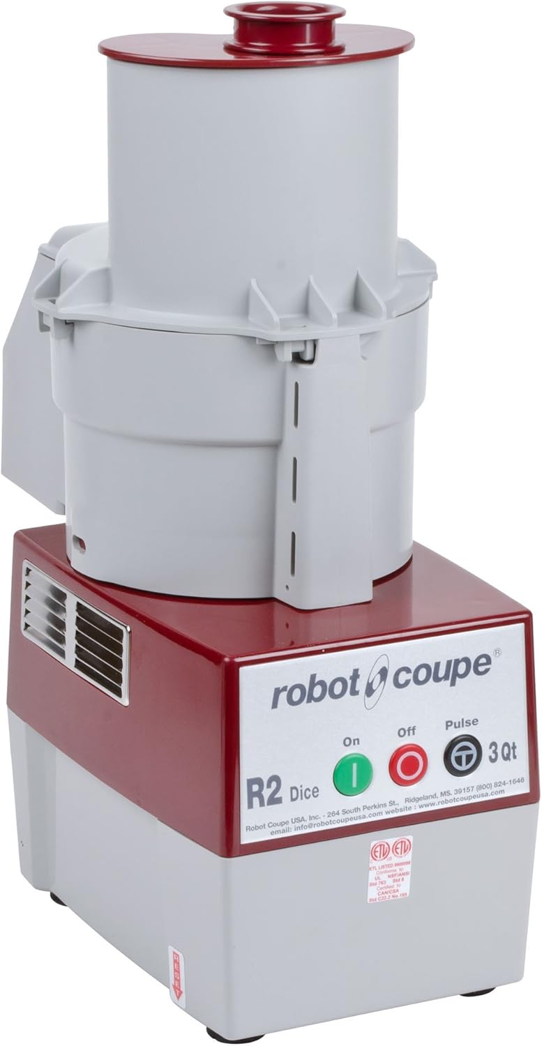 Robot Coupe R2 Dice Continuous Feed Combination Food Processor Dicer with 3-Quart Polycarbonate Bowl, Gray, 120-Volts