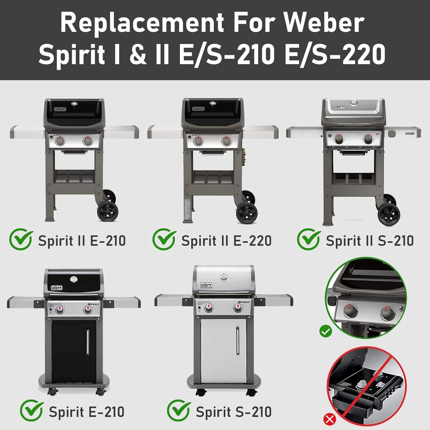 Uniflasy 7637 17.5 Inch Cast Iron Griddle Grates Replacement Part for Weber Spirit E210 E220 S210 S220 with Front Control, Reversible Griddle Plate for Weber Spirit & Spirit II 200 Series