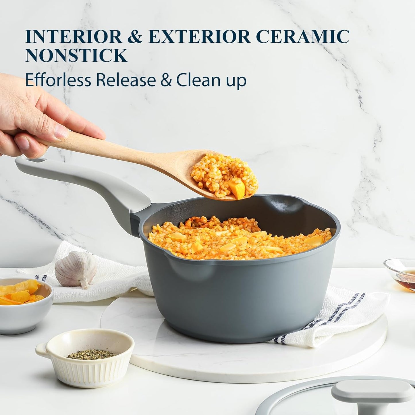 Nonstick Saucepan Set with Lids, 2QT and 2.7QT Ceramic Sauce Pan Set, Non Toxic Sauce Pots with Pour Spouts for Multipurpose Use, PTFE, PFOA & PFAS Free, Induction Compatible