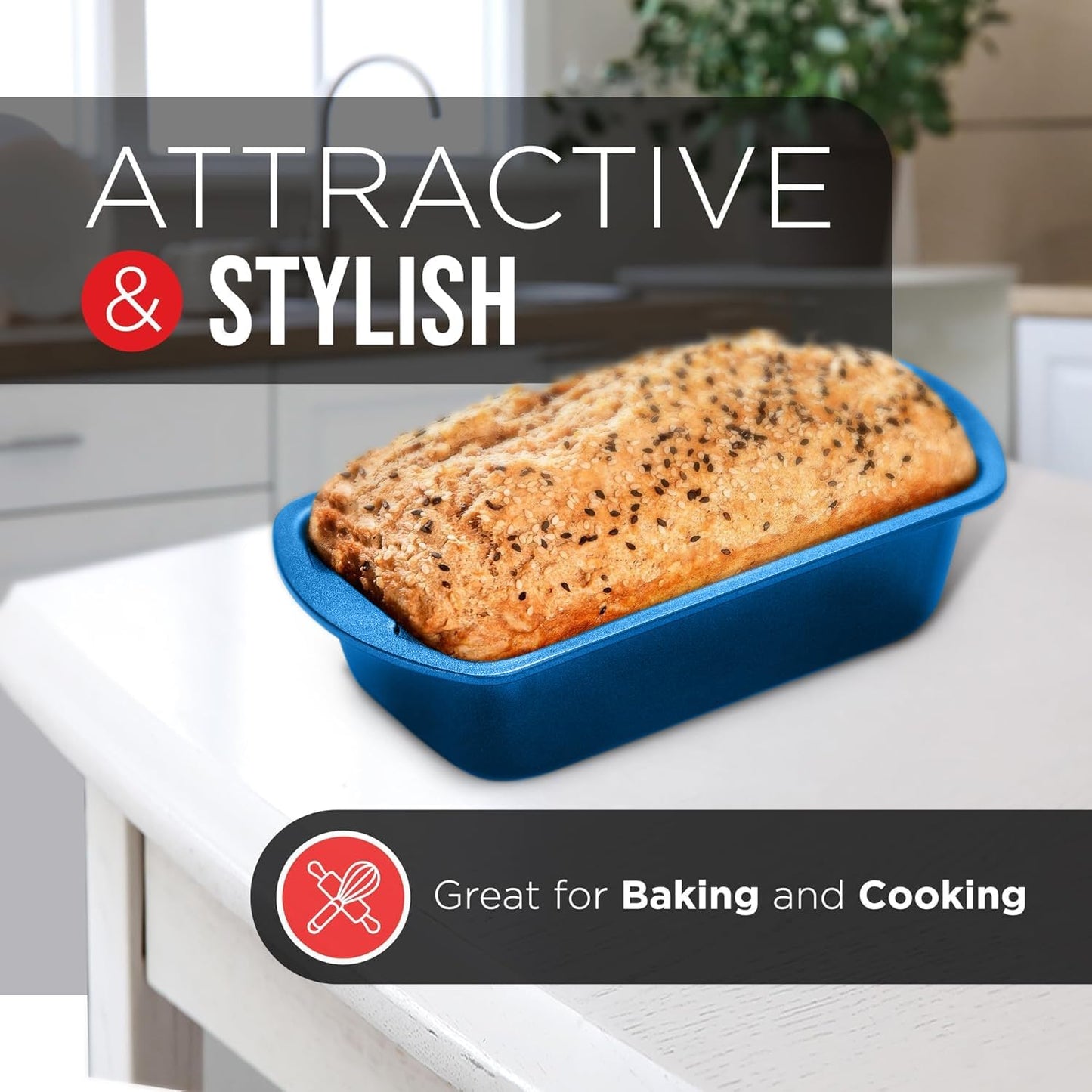 Nonstick Loaf Pan Set Pack of 4, Carbon Steel 11" Large Baking Bread Pan, Oven Safe Up to 450°F, PFOA, PFOS, PTFE Free, Space Saving Stackable Design, Stain Resistant, Dishwasher Friendly, Blue Marble