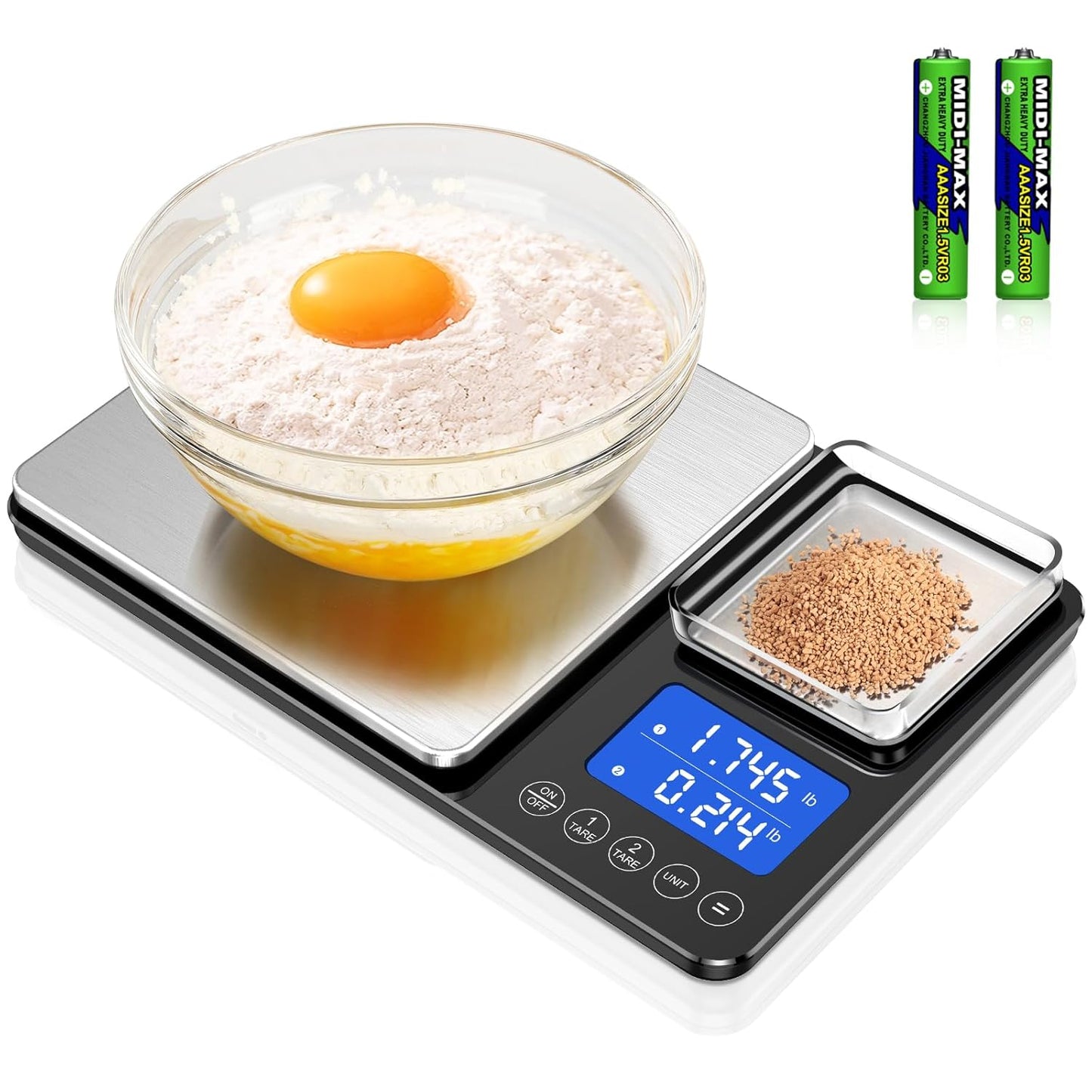 0.001oz/33lbs Dual Platform Food Kitchen Scales Digital Weight Grams and Ounces, Two Precisions Kitchen Scale for Sourdough Bread, Baking and Cooking with 7 Units Tare, Accumulation Functions