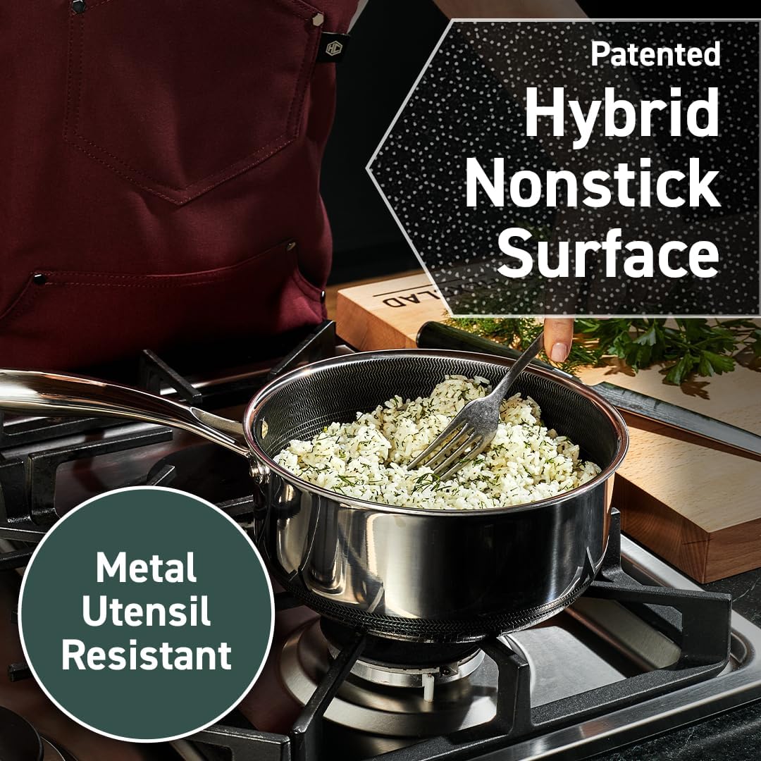 HexClad Hybrid Nonstick 5-Quart Dutch Oven with Stainless Steel Lid, Stay-Cool Handles, Dishwasher-Friendly, Oven-Safe Up to 900°F, Induction Ready, Compatible with All Cooktops
